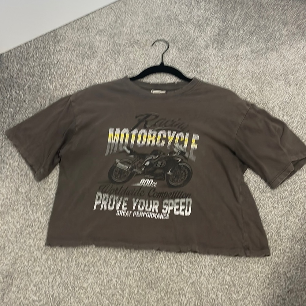 Motorcycle Graphic Crop Top - Brown